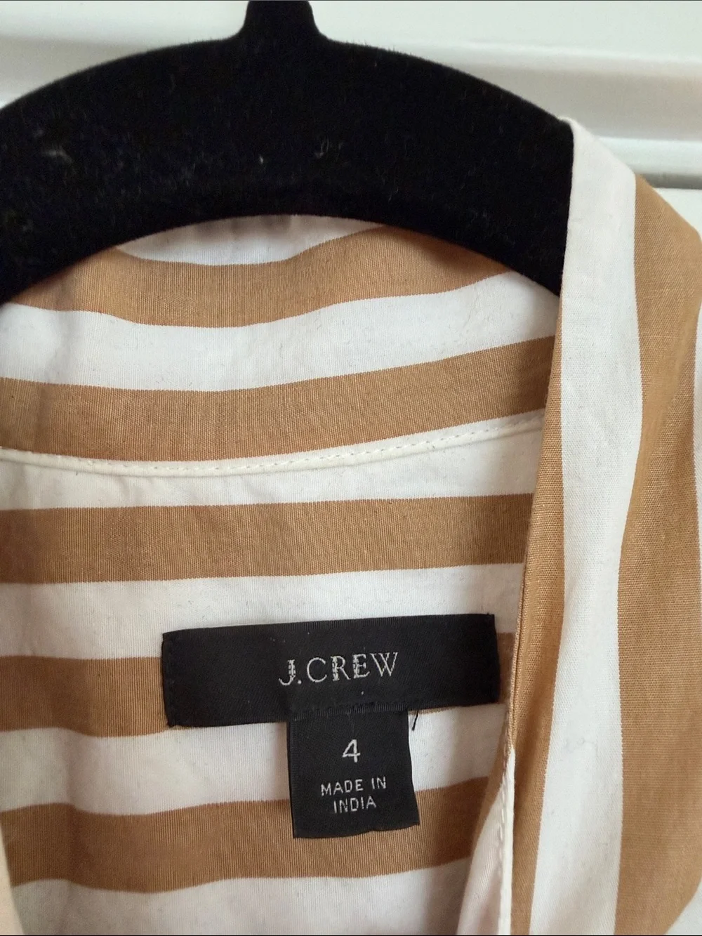 J. Crew White and Tan Striped Mandarin Collar Blouse